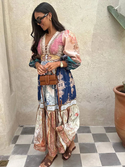 Maxi Jurk Patchwork Elegant Lange Zomerjurk