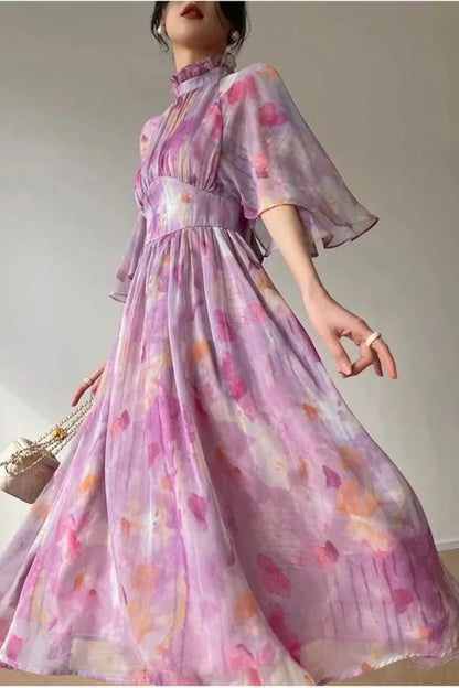 Dames Zomerjurk Elegant met Staande Kraag en Zoom