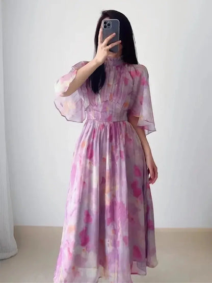 Dames Zomerjurk Elegant met Staande Kraag en Zoom