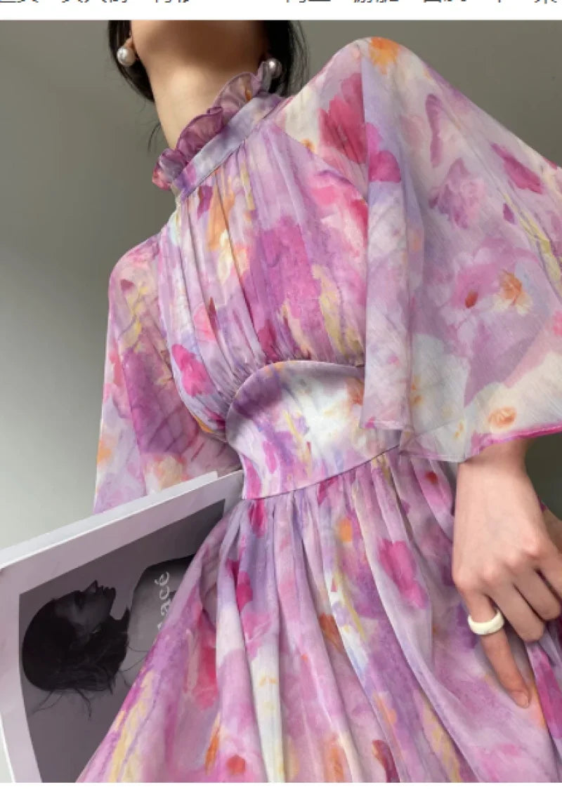 Dames Zomerjurk Elegant met Staande Kraag en Zoom