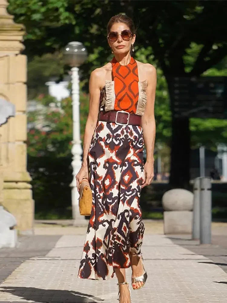 Elegante Maxi Jurk met Mystieke Print voor Vrouw