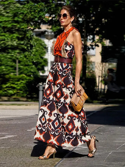 Elegante Maxi Jurk met Mystieke Print voor Vrouw