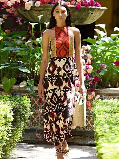 Elegante Maxi Jurk met Mystieke Print voor Vrouw
