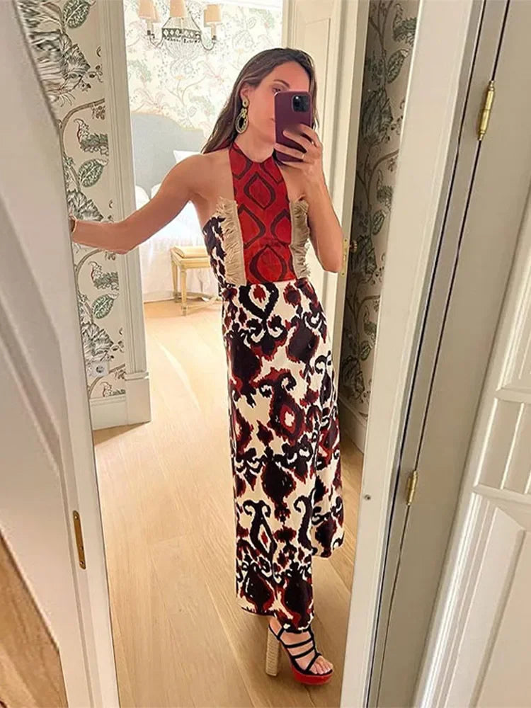 Elegante Maxi Jurk met Mystieke Print voor Vrouw