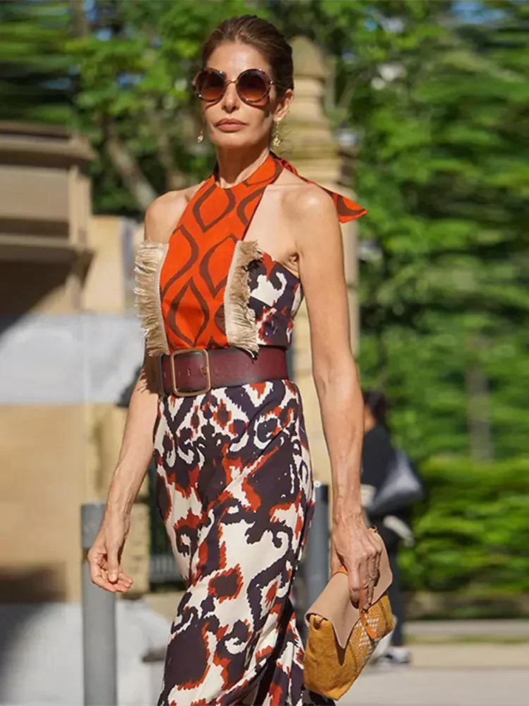 Elegante Maxi Jurk met Mystieke Print voor Vrouw