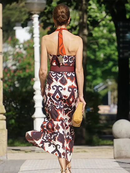 Elegante Maxi Jurk met Mystieke Print voor Vrouw