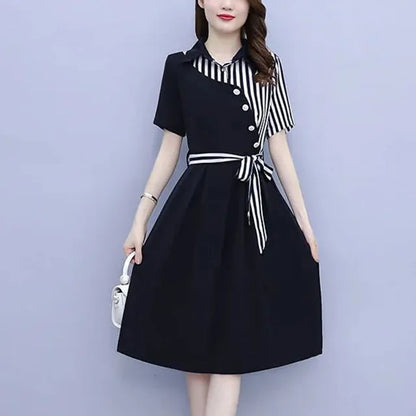 Midi Jurk Asymmetrisch Korte Mouw Zomerjurk - StudioMarella