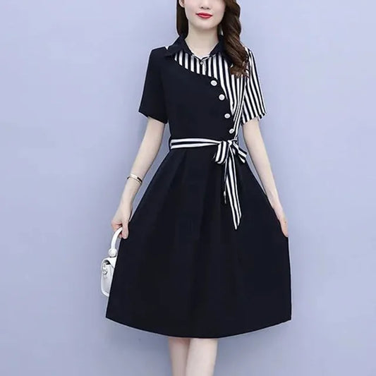 Midi Jurk Asymmetrisch Korte Mouw Zomerjurk - StudioMarella