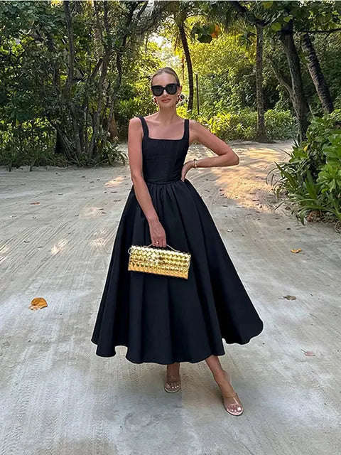 Mouwloze Midi Jurk voor Vrouwen Zomer Elegant Ruches