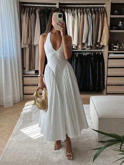 Mouwloze Midi Jurk voor Vrouwen Zomer Elegant Ruches