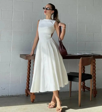 Mouwloze Midi Jurk voor Vrouwen Zomer Elegant Ruches