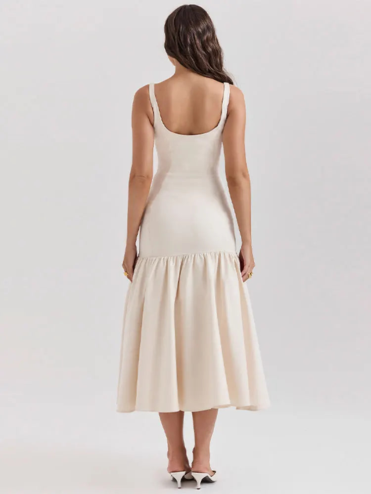 Mouwloze Midi Jurk voor Vrouwen Zomer Elegant Ruches