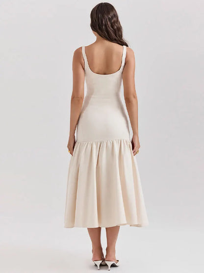 Mouwloze Midi Jurk voor Vrouwen Zomer Elegant Ruches