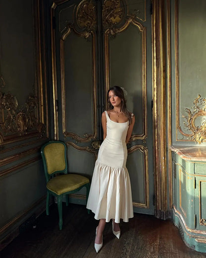 Mouwloze Midi Jurk voor Vrouwen Zomer Elegant Ruches
