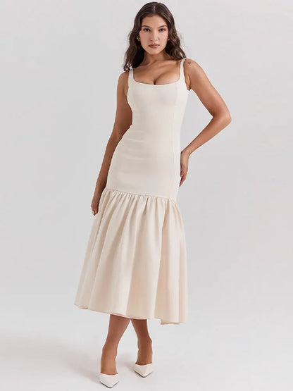 Mouwloze Midi Jurk voor Vrouwen Zomer Elegant Ruches