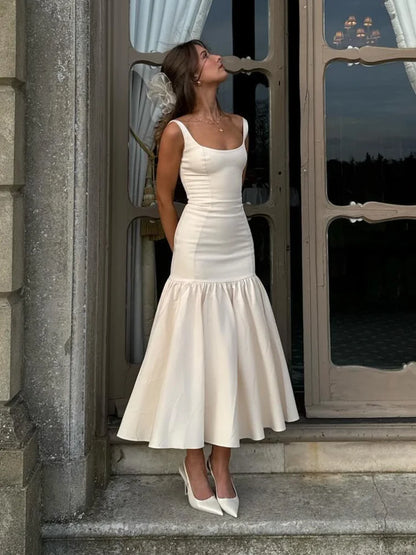 Mouwloze Midi Jurk voor Vrouwen Zomer Elegant Ruches