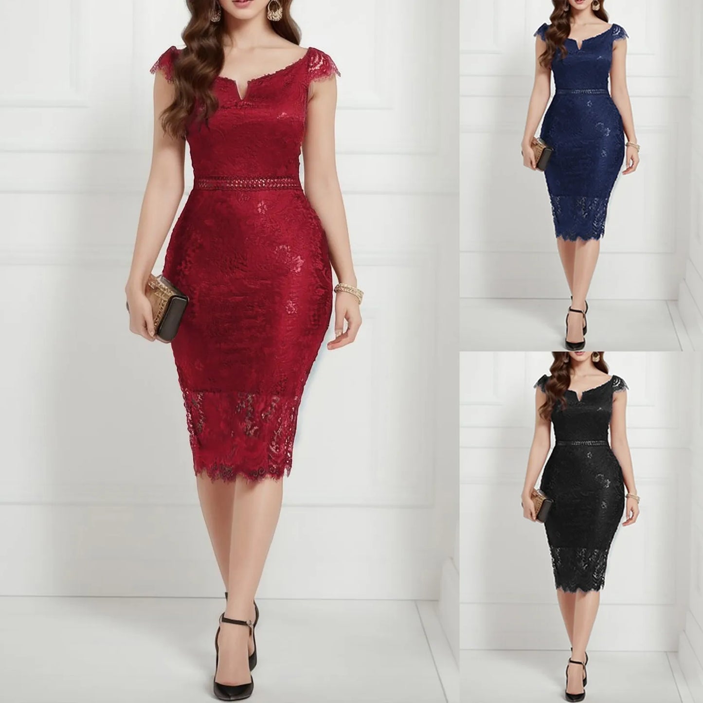 Retro Jurk Backless Kant Zomerjurk Elegante Vrouw