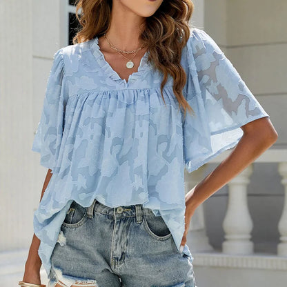 Vrouwen Blouse Geplisseerd Met Flare Mouw Zomerse Stijl