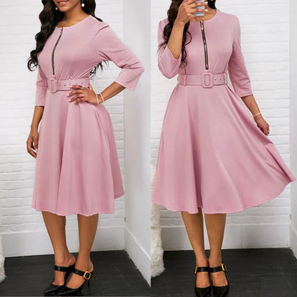 Midi Jurk Herfsttinten met Halve Mouwen Elegante Stijl