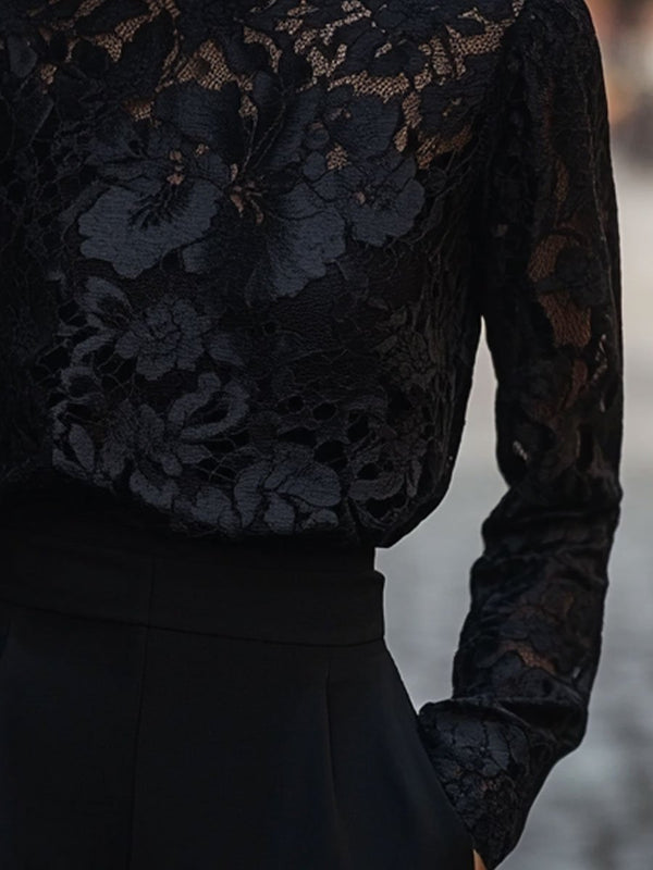 Elegante Kanten Col Top | Blouse Dames Zwart 6