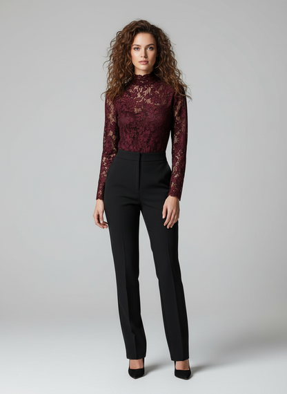 Elegante Kanten Col Top | Blouse Dames Zwart 7