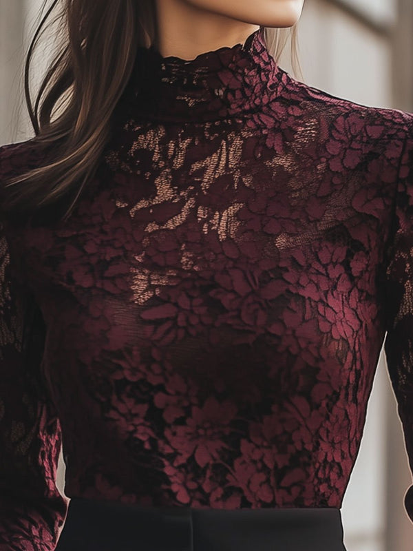 Elegante Kanten Col Top | Blouse Dames Zwart 8