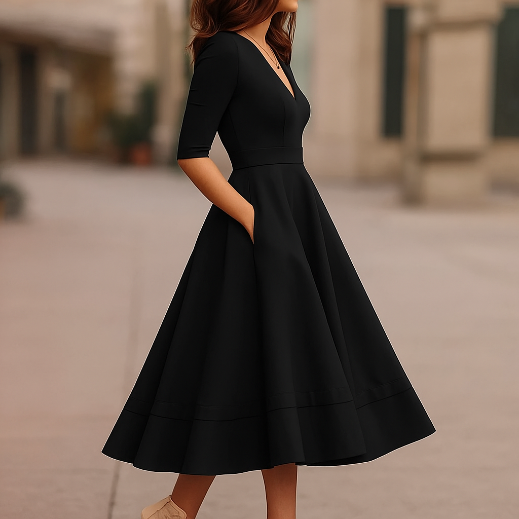 Retro Jurk Midi Trapezium Model Elegante Dameskleding