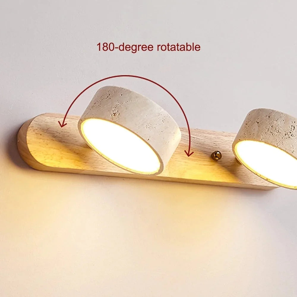 Verstelbare Wandlamp Travertijn & Hout – 2/3/4 Lichtpunten Warm Licht Sconce