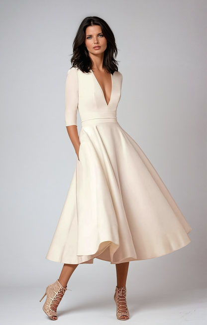 Elegante Midi Jurk Retro Stijl Vrouwelijke Zomerjurk - StudioMarella