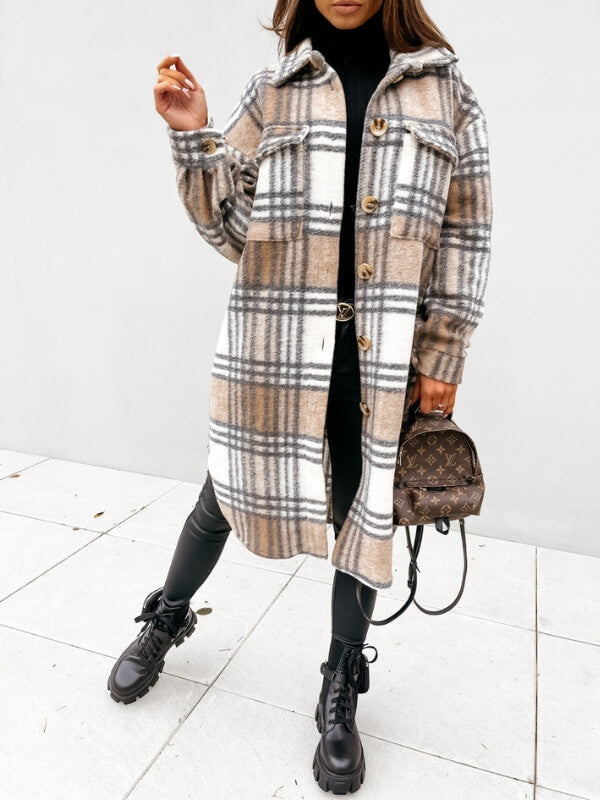 Dames Winterjas Geruit Lang Warm en Stijlvol