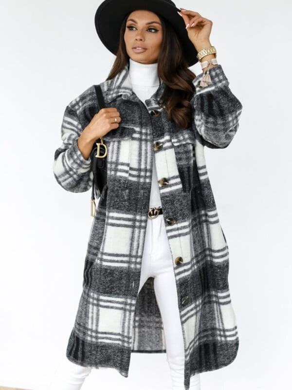 Dames Winterjas Geruit Lang Warm en Stijlvol