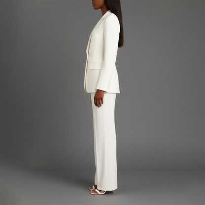Dames Tweedelig Pakset - Getailleerde Blazer en Wijde Broek