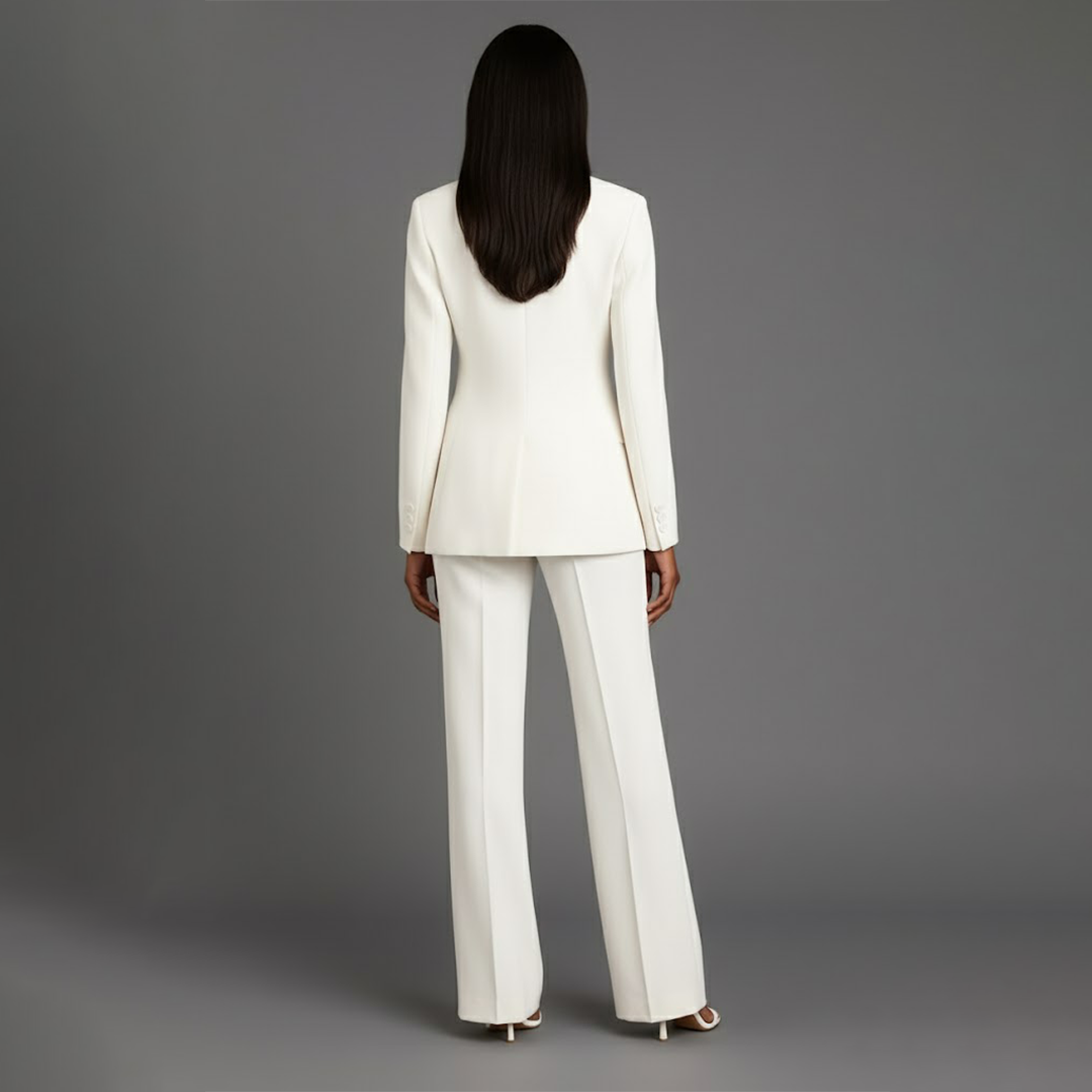 Dames Tweedelige Pakset - Getailleerde Blazer en Wijde Broek