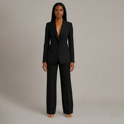 Dames Tweedelig Pakset - Getailleerde Blazer en Wijde Broek