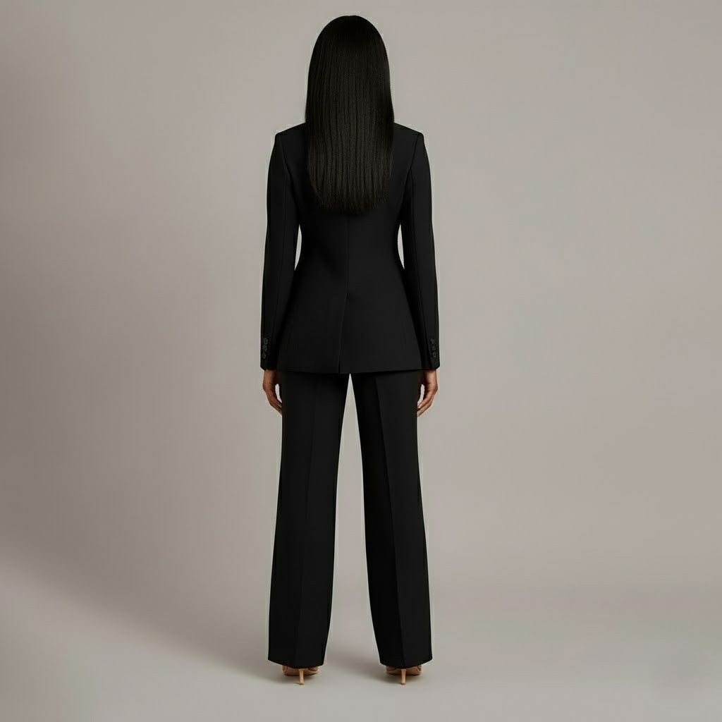Dames Tweedelig Pakset - Getailleerde Blazer en Wijde Broek