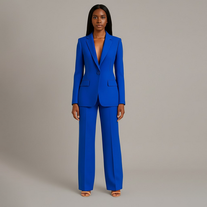 Dames Tweedelig Pakset - Getailleerde Blazer en Wijde Broek