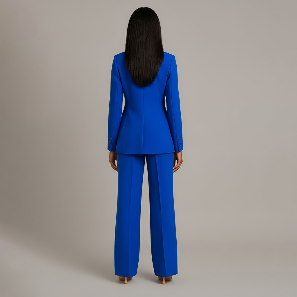 Dames Tweedelige Pakset - Getailleerde Blazer en Wijde Broek
