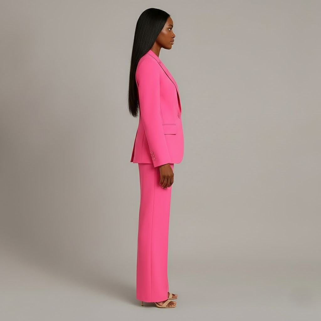 Dames Tweedelig Pakset - Getailleerde Blazer en Wijde Broek