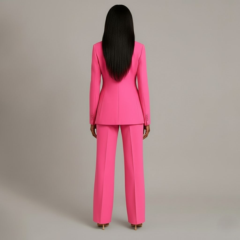 Dames Tweedelig Pakset - Getailleerde Blazer en Wijde Broek