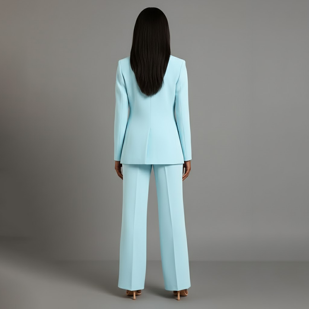 Dames Tweedelig Pakset - Getailleerde Blazer en Wijde Broek
