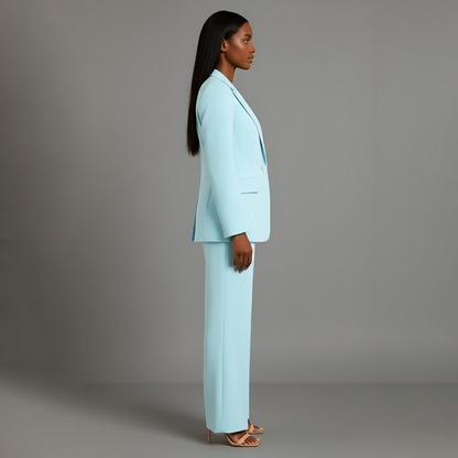 Dames Tweedelige Pakset - Getailleerde Blazer en Wijde Broek