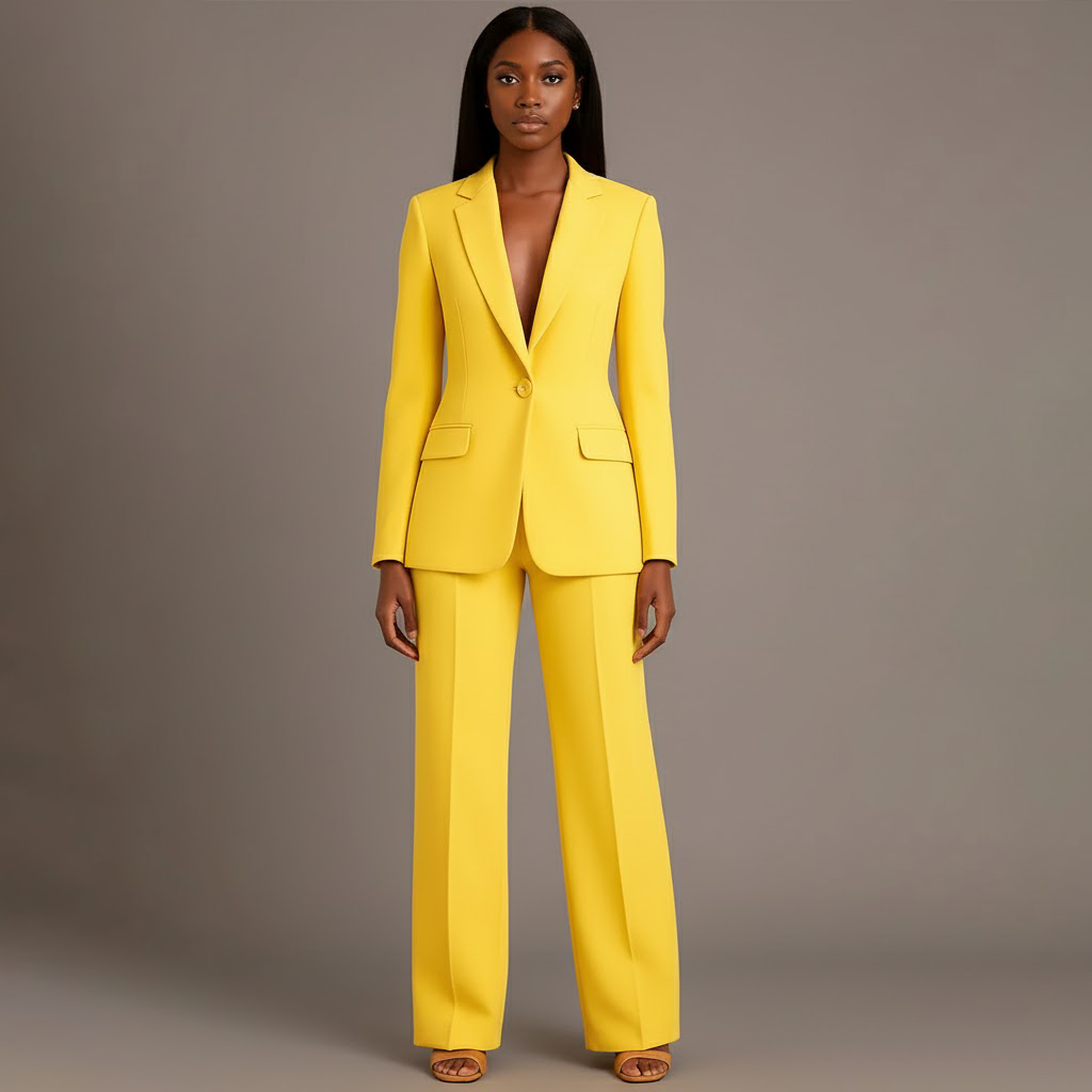 Dames Tweedelig Pakset - Getailleerde Blazer en Wijde Broek