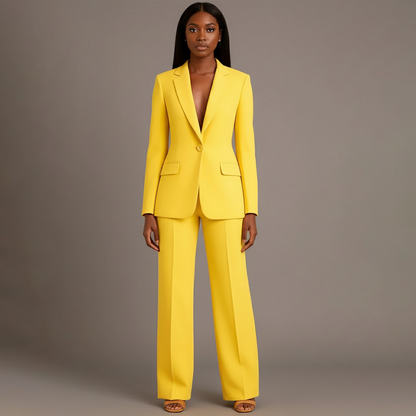 Dames Tweedelige Pakset - Getailleerde Blazer en Wijde Broek