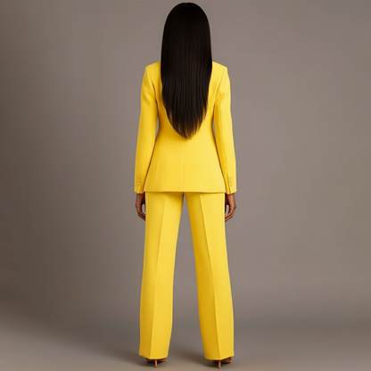Dames Tweedelig Pakset - Getailleerde Blazer en Wijde Broek