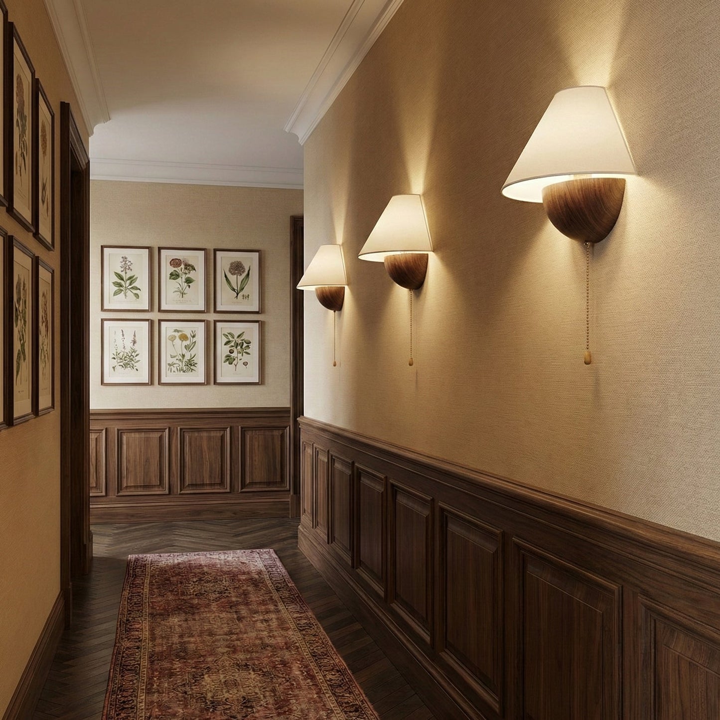 Wandlamp Half-Sphere met Stoffen Kap – Messing Trekschakelaar & Handbewerkt Ijzer voor Slaapkamer en Leeshoek