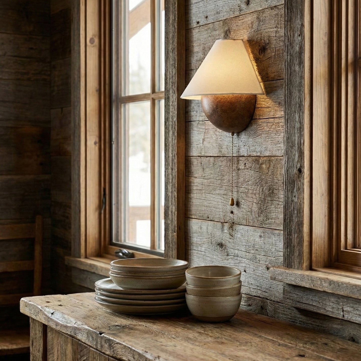 Wandlamp Half-Sphere met Stoffen Kap – Messing Trekschakelaar & Handbewerkt Ijzer voor Slaapkamer en Leeshoek