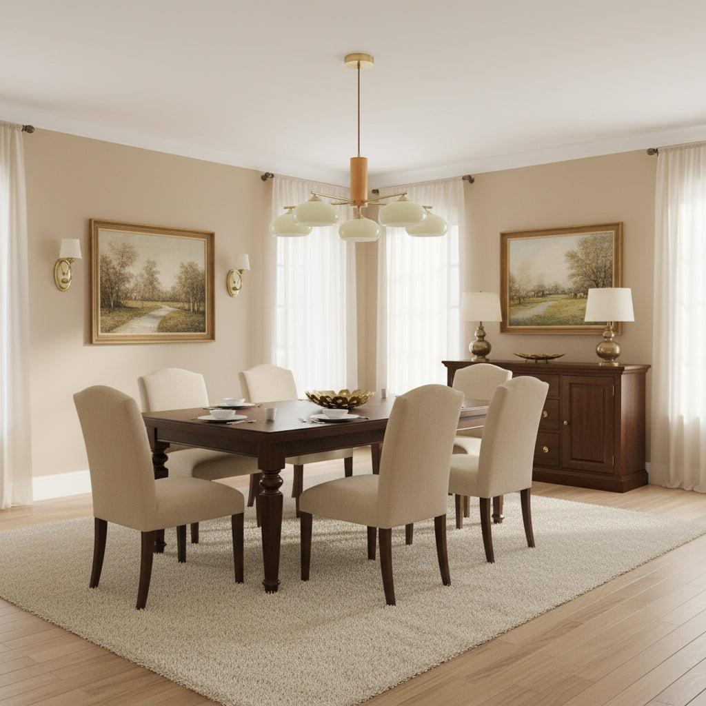 Ovale Design Kroonluchter Met Glazen Kappen En Messing Details Voor Woonkamer En Eetkamer