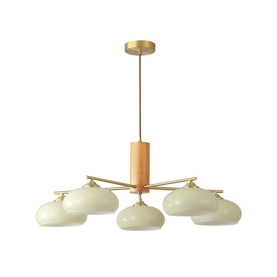 Ovale Design Kroonluchter Met Glazen Kappen En Messing Details Voor Woonkamer En Eetkamer