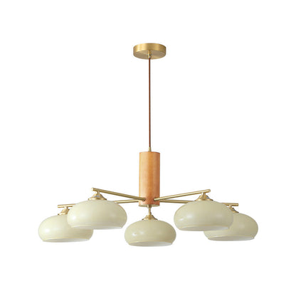 Ovale Design Kroonluchter Met Glazen Kappen En Messing Details Voor Woonkamer En Eetkamer