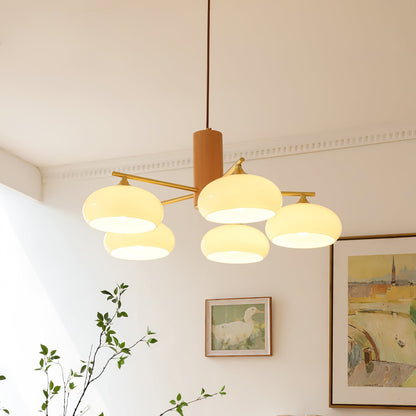 Ovale Design Kroonluchter Met Glazen Kappen En Messing Details Voor Woonkamer En Eetkamer